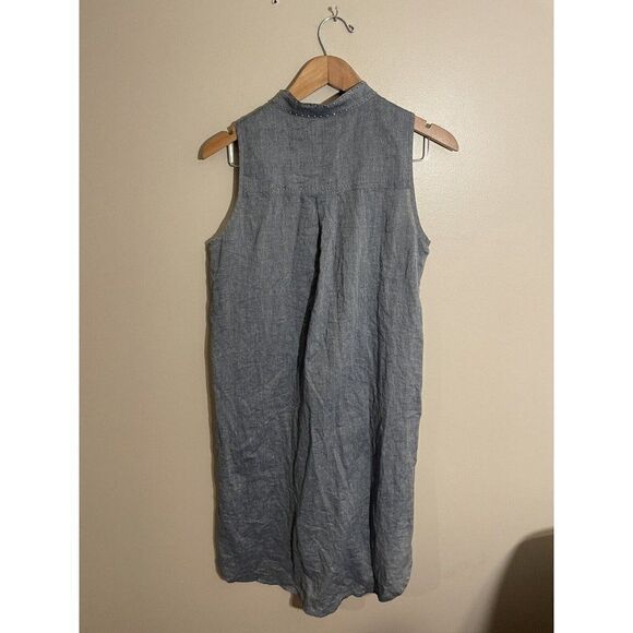 Eileen Fisher Studded Tunic Top Womens XS Chambray Sleeveless Blue - Picture 3 of 7